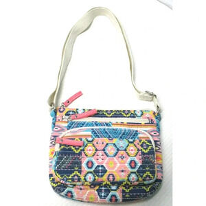 Bright Multicolor Crossbody Quilted Cotton Purse Aztech Pattern Very Clean!